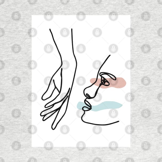 Minimal Line Drawing Hand Kiss by Art Designs